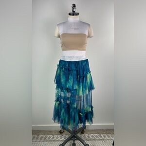 💚 3505. Tulle Asymmetrical Ruffled Midi Skirt